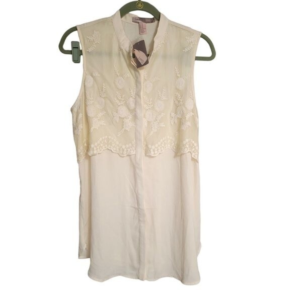 Love 21 Cream Sleeveless Blouse with Lace Overlay Tunic Length Size M NWT - Picture 1 of 7